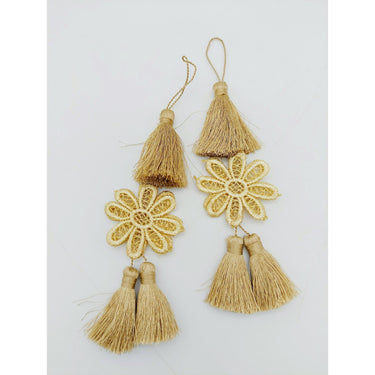 Set of 2 Light Brown Floral Tassels, Indian Tassels, Boho Chic Tassels